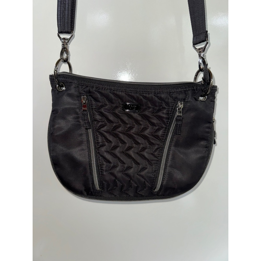 Lug Swivel Black Quilted Nylon Crossbody Bag RFID Protected Paisley Lining
